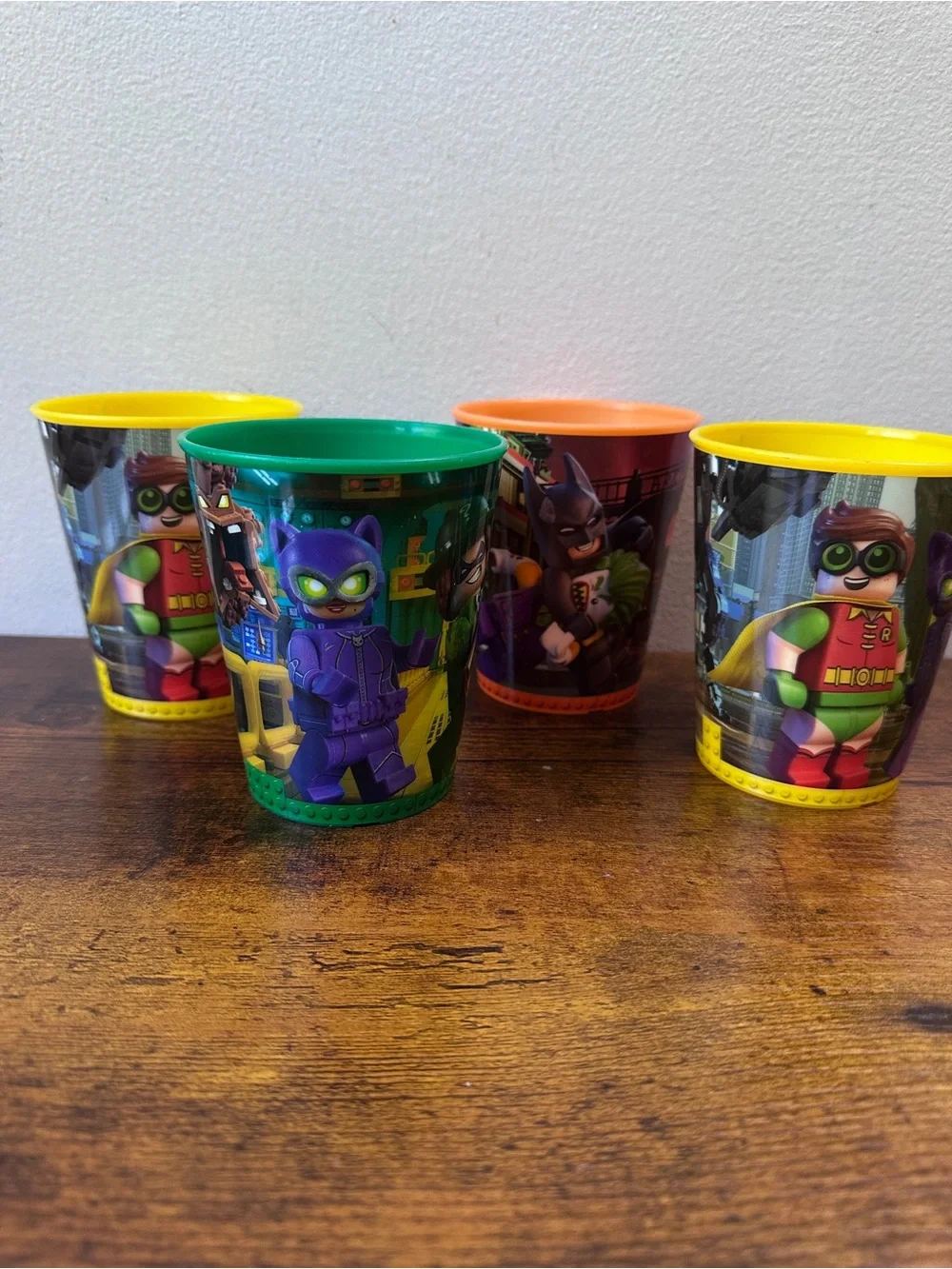 2017 McDonalds Happy Meal Lego Batman Movie Plastic Cups Lot of 4 Robin Riddler